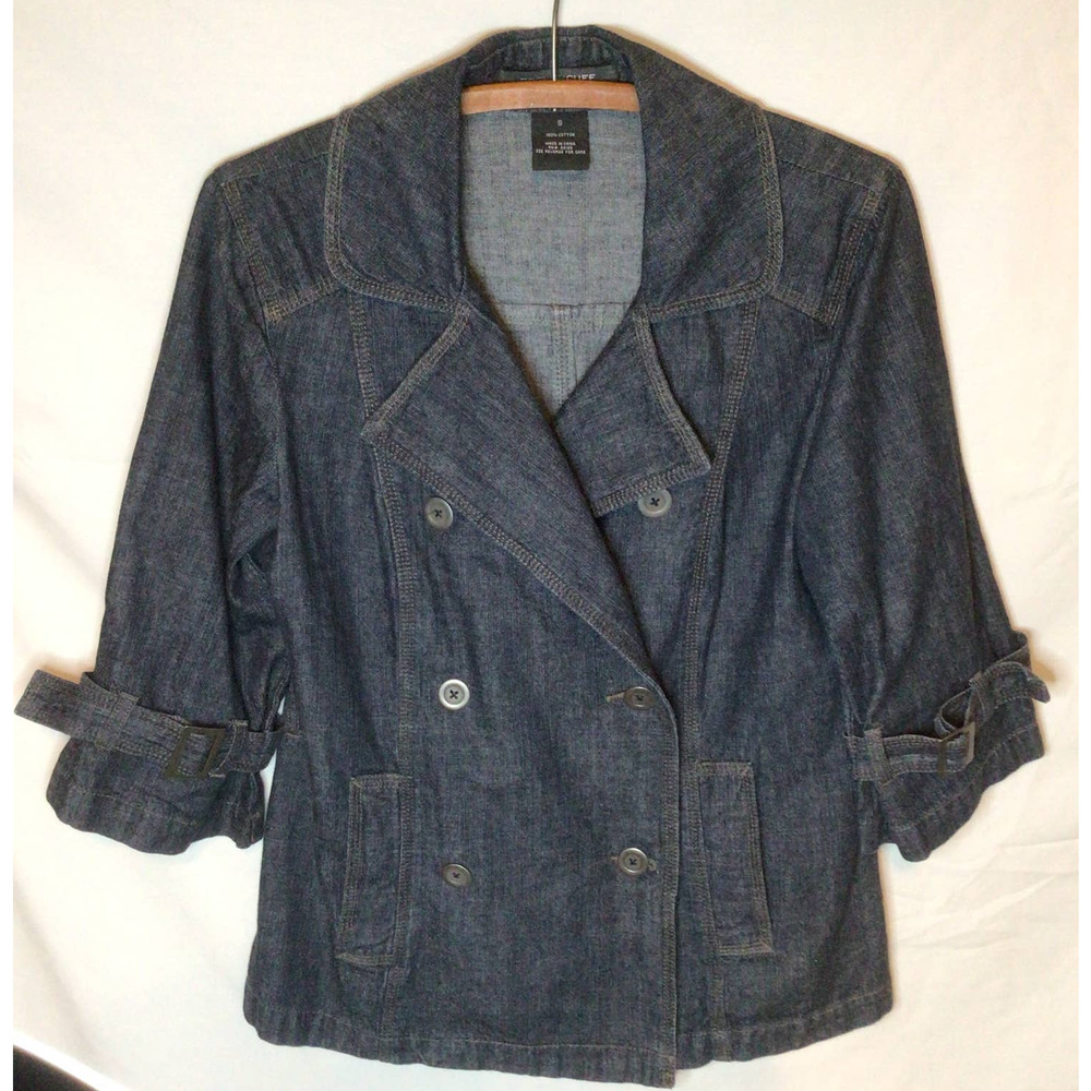 French Cuff Denim Jacket Size S Blue Button EUC 887A